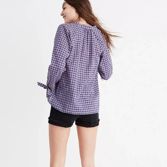 Madewell Tie Sleeve Popover Top Whitby Plaid - Picture 4 of 9